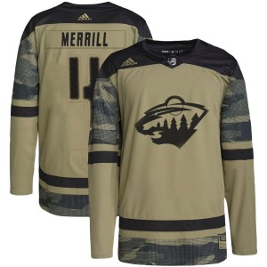 Jon Merrill Men's Adidas Minnesota Wild Authentic Camo Military Appreciation Practice Jersey