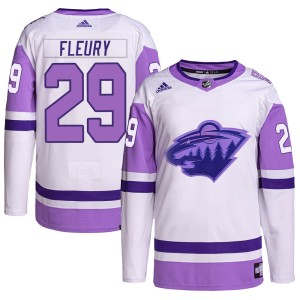 Marc-Andre Fleury Men's Adidas Minnesota Wild Authentic White/Purple Hockey Fights Cancer Primegreen Jersey