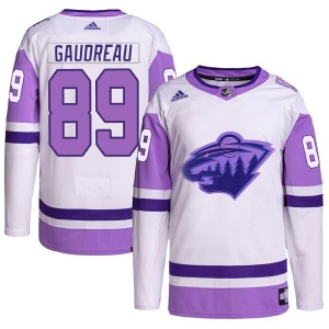 Frederick Gaudreau Men's Adidas Minnesota Wild Authentic White/Purple Hockey Fights Cancer Primegreen Jersey