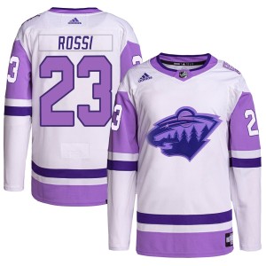 Marco Rossi Men's Adidas Minnesota Wild Authentic White/Purple Hockey Fights Cancer Primegreen Jersey