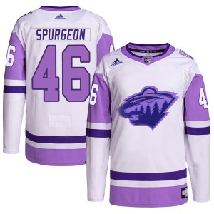 Jared Spurgeon Men's Adidas Minnesota Wild Authentic White/Purple Hockey Fights Cancer Primegreen Jersey