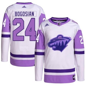 Zach Bogosian Youth Adidas Minnesota Wild Authentic White/Purple Hockey Fights Cancer Primegreen Jersey
