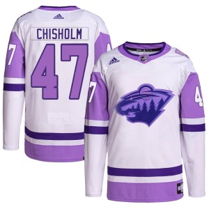 Declan Chisholm Youth Adidas Minnesota Wild Authentic White/Purple Hockey Fights Cancer Primegreen Jersey