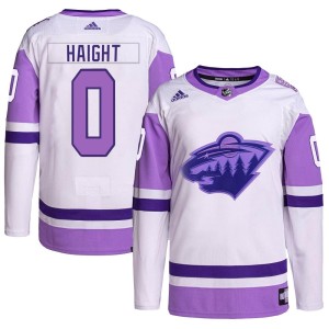 Hunter Haight Youth Adidas Minnesota Wild Authentic White/Purple Hockey Fights Cancer Primegreen Jersey