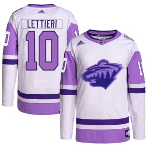 Vinni Lettieri Youth Adidas Minnesota Wild Authentic White/Purple Hockey Fights Cancer Primegreen Jersey
